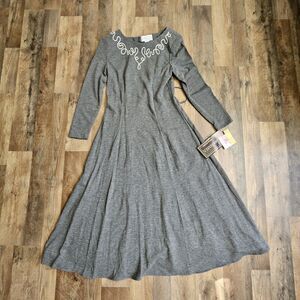 Vintage E.D. Michaels by Melanie Drucker Gray Long Sleeve Midi Dress Lace-Up 3/4